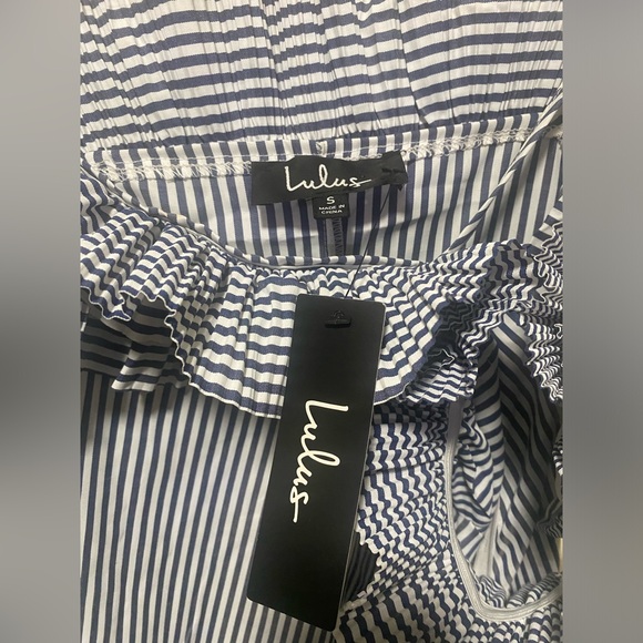 NWT Lulus Stellar Striped Off the Shoulder Dress with Ruffles - Picture 3 of 4